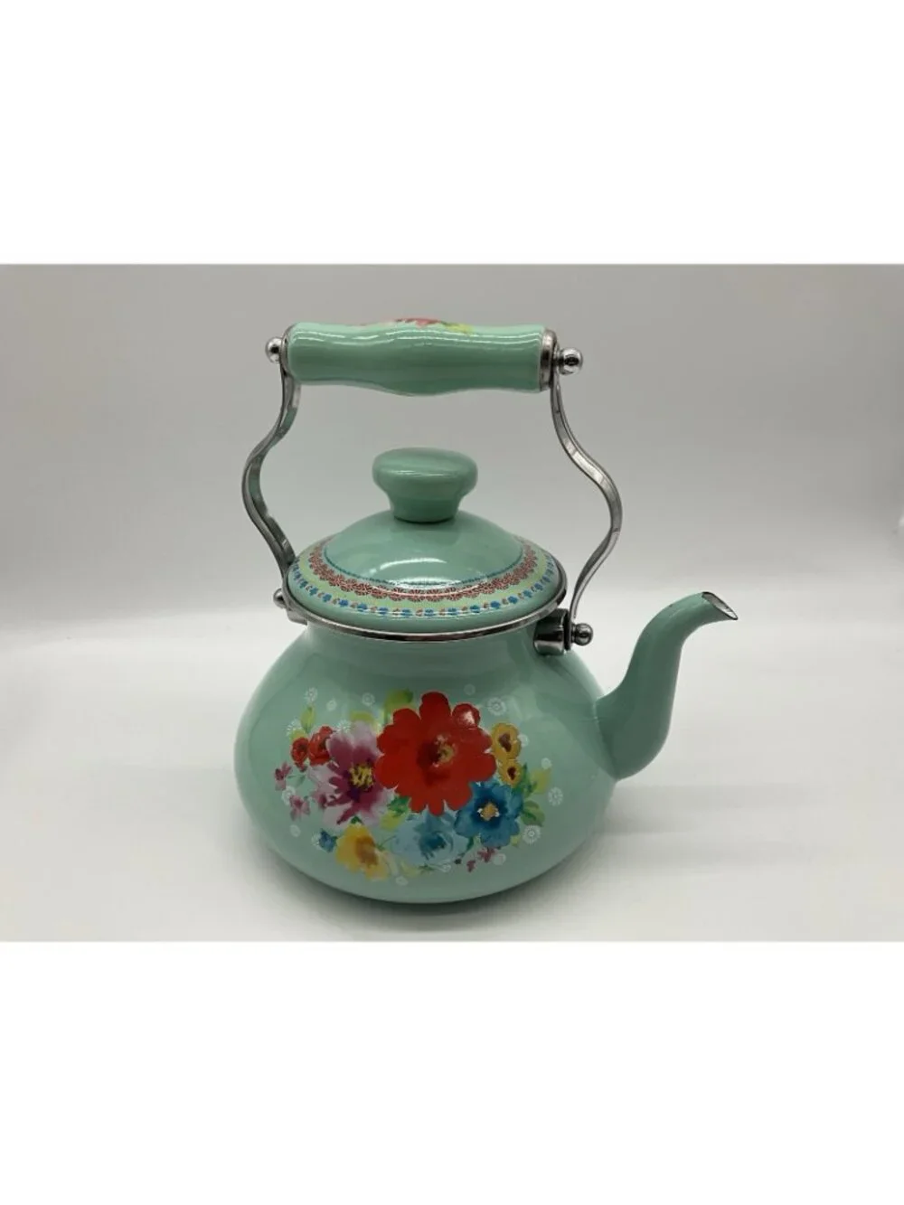 Pioneer Woman Breezy Blossom Cottage Tea Kettle Floral Enamel On Steel 1.9-Quart